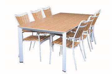 Hagemøbelsett - 205 cm bord + 6 stoler i ny trefarget artwood