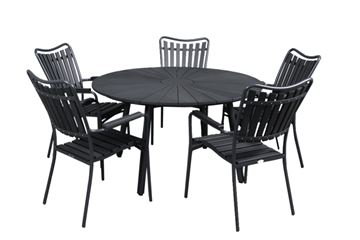 Rundt hagebord ø130 cm i sort Artwood + 5 stoler