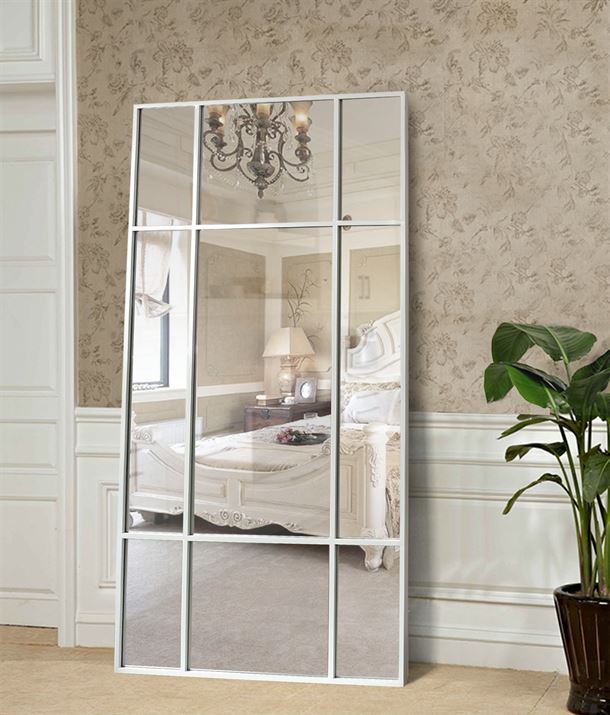 Speil med hvitlakkert jernramme str. 180x90 cm