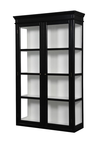 Vegghengt vitrineskap svart/hvitt H.170 x B 100 x D.38 cm.